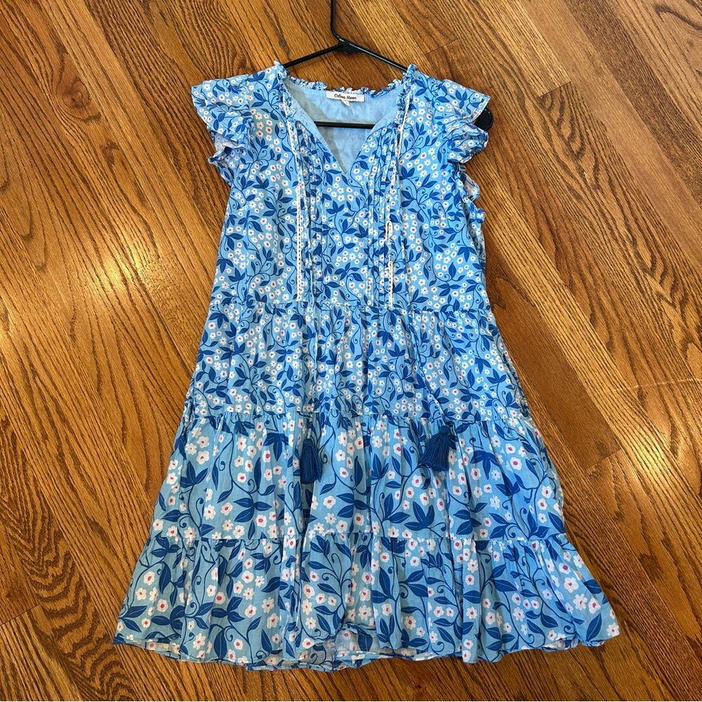 Celina Moon Blue Floral Ruffle Dress